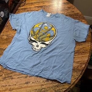 Sky Blue Graphic Tee with Skull Design